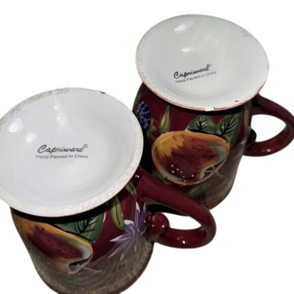 Set Of 2 Caprisware Hand-Painted Ceramic Fruit-Themed Mugs 4.5" Tall Red/Multico - Picture 4 of 9